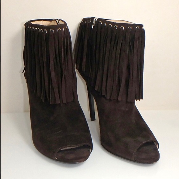 PRADA Dark Brown Fringe Booties Sz 39 - Picture 3 of 11